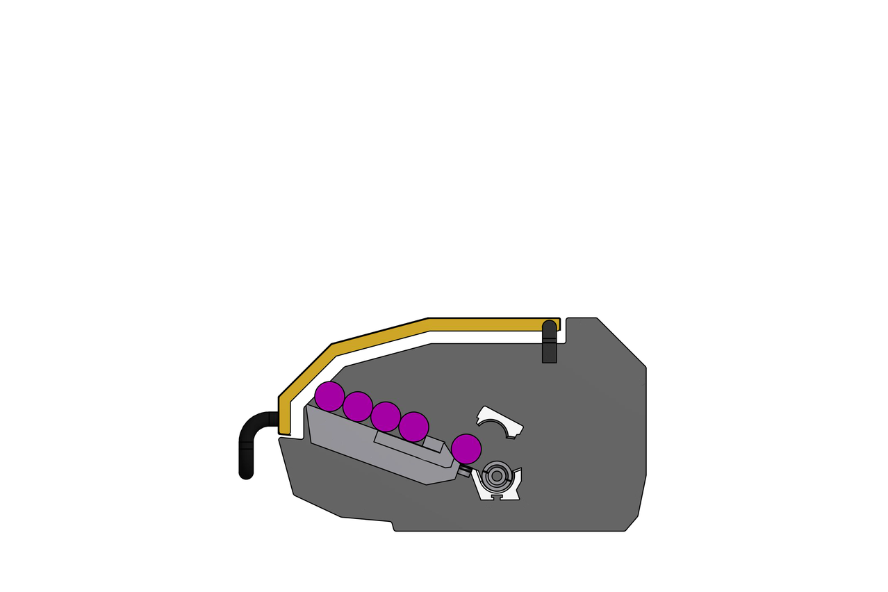 Séparer - La barre de matériau est transmise individuellement du support dans le canal de guidage